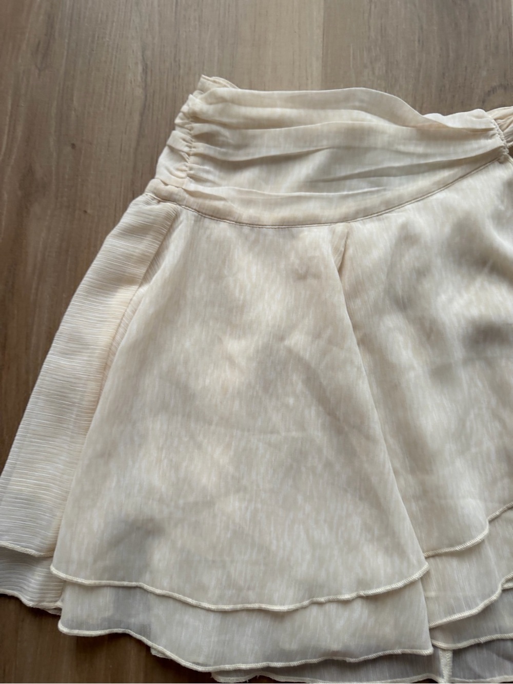 Aerie Ivory Layered Ruffle Wrap Skirt XS Tie Waist - Picture 2 of 7